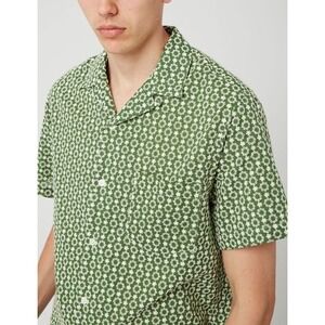 Portuguese Flannel Folclore 3 Green Floral Camp Shirt Medium Cotton